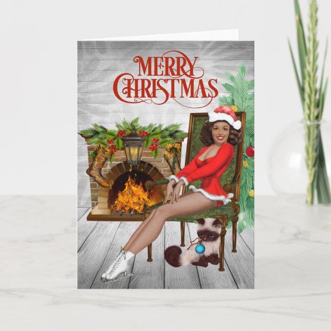 Cartão de Natal Vintage Afro-Americano (Frente)