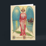 Cartão de Natal Vintage Angel<br><div class="desc">Um belo anjo da vintagem aparece neste Cartão de Natal com lindas asas lacrimogêneas e uma cena da natividade. Clássica! O dentro verso da placa é editável ou você pode sair como está. Basta adicionar seu nome de família ou nome comercial. Que o espírito do Natal te traga paz, A...</div>