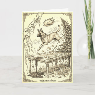 Cartão de Natal Vintage Bélgica Malinois com Bio