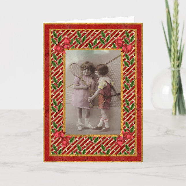 Cartão de Natal Vintage Children Tênis (Frente)