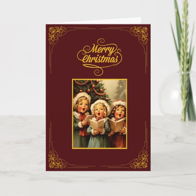 Cartão de Natal Vintage com Crianças Cantando (Frente)