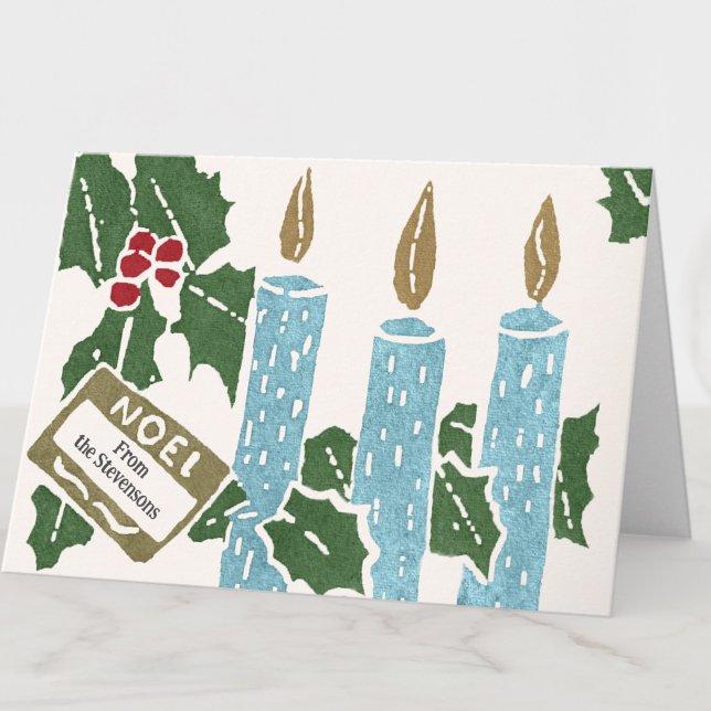 Cartão de Natal Vintage com Velas em Linoleogravur (Criador carregado)