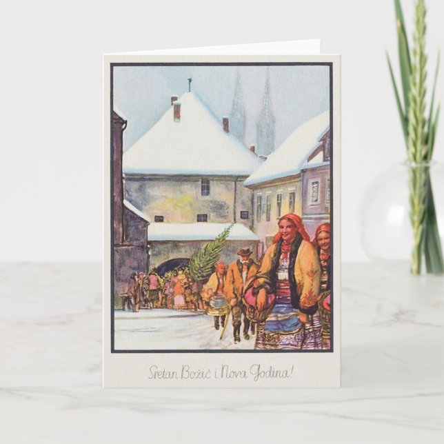Cartão de Natal Vintage Croata Sretan Božić (Frente)