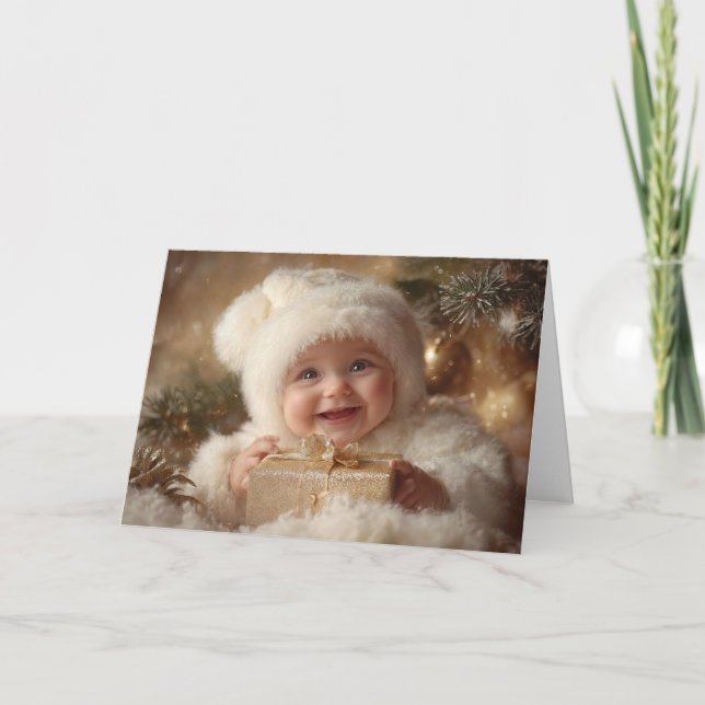 Cartão de Natal Vintage de Bebê (Frente)