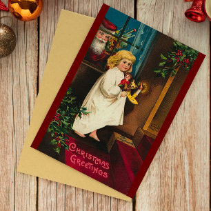 Cartão de Natal Vintage dos anos 40 Véspera do Pap