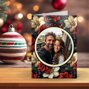 Cartão de Natal Vintage Floral Dobrado