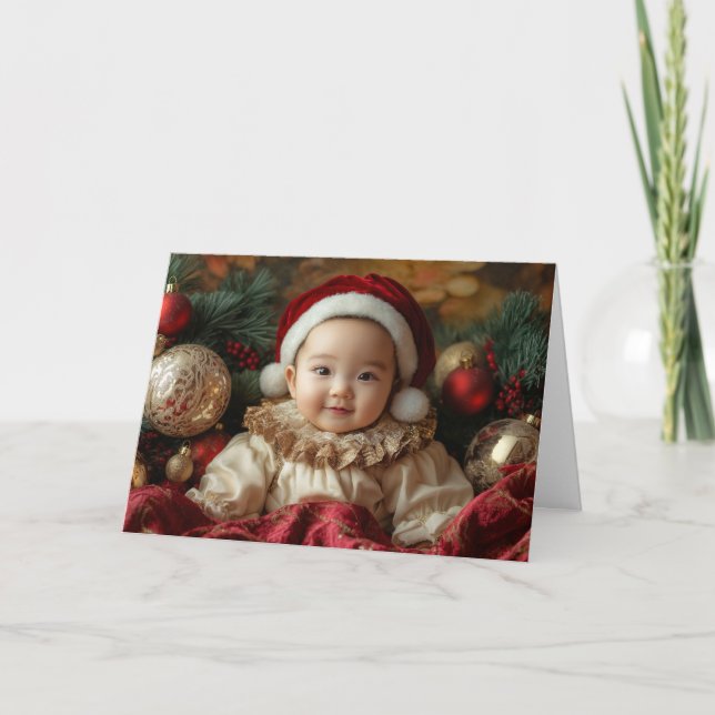 Cartão de Natal Vintage para Bebê (Frente)