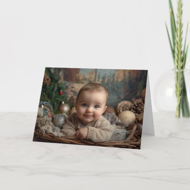 Cartão de Natal Vintage para Bebê (Frente)