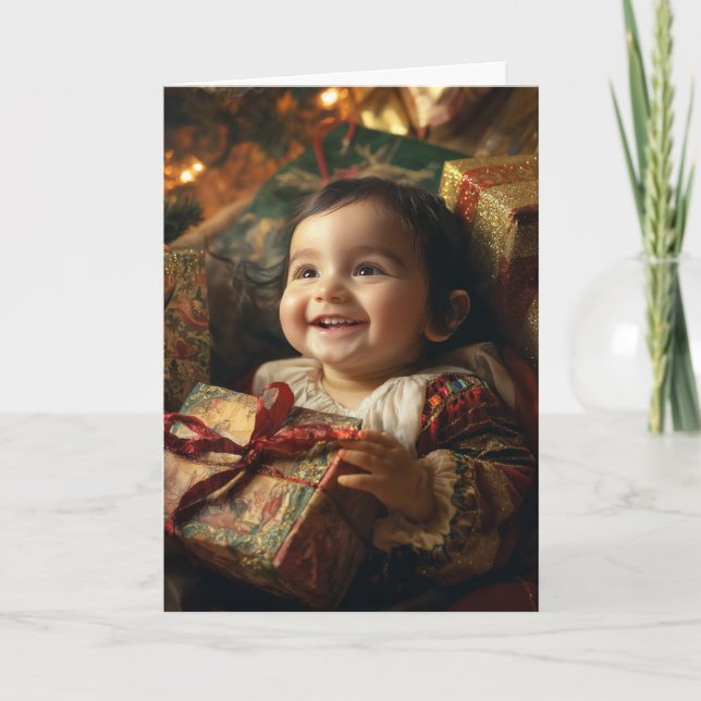 Cartão de Natal Vintage para Bebê (Frente)