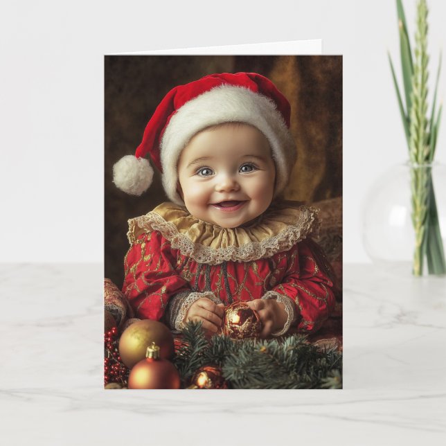 Cartão de Natal Vintage para Bebê (Frente)