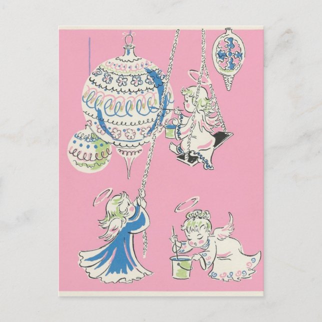 Cartão de Natal Vintage Pink Angels (Frente)