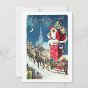 Cartão de Natal Vintage Santa Claus com Envelope