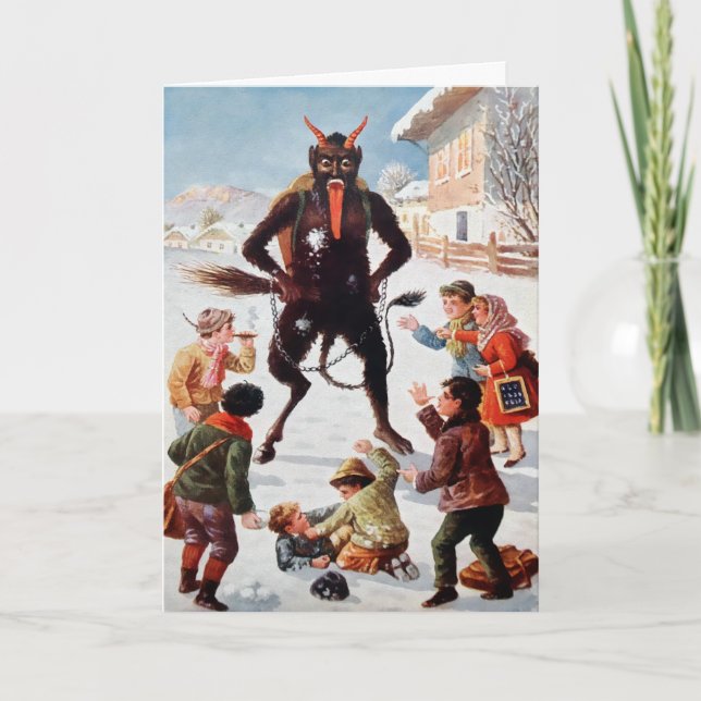 Cartão de Natal Vintage Vitoriano Krampus (Frente)