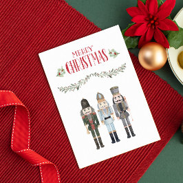 Cartão de Natal Vintage Watercolor Nutcracker Trio