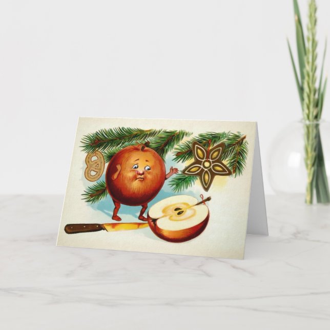 Cartão de Natal Vitoriano Cortado de Maçã (Frente)