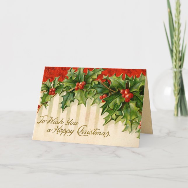 Cartão de Natal Vitoriano Holly (Frente)