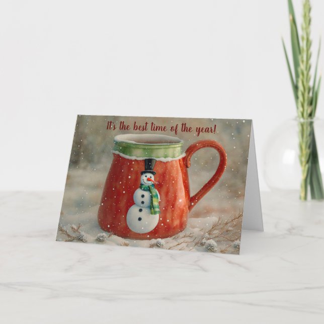 Cartão de Natal Whimsic Snowman Mug (Frente)