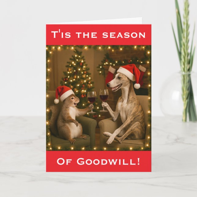 Cartão de Natal Whippet e esquilo (Frente)