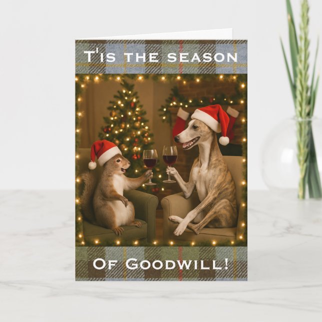Cartão de Natal Whippet e Esquilo (Frente)