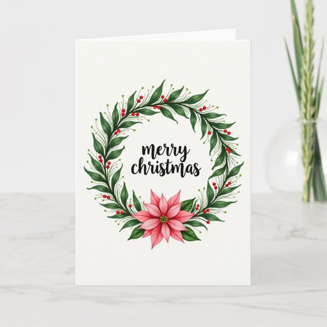 Cartão de Natal Wreath com Watercolor (Frente)