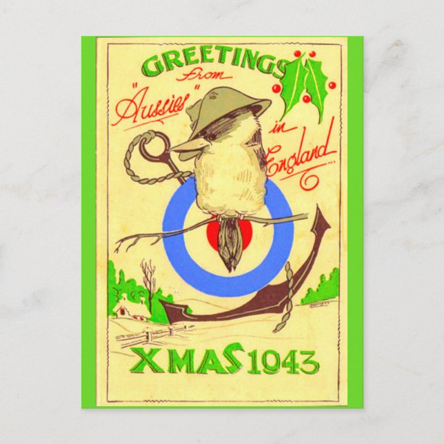 Cartão de Natal WW11 dos Aussies, Inglaterra (Frente)