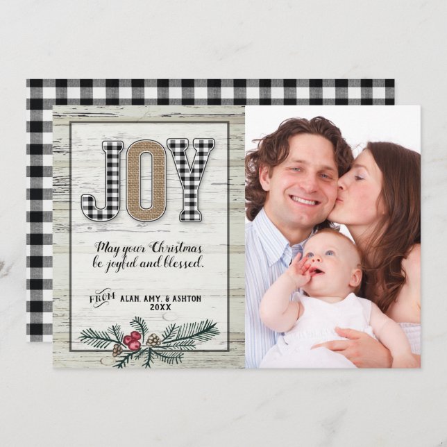 Cartão de Natal Xadrez Búfalo Alegria Fazenda (Frente/Verso)