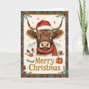 Cartão de Natal xadrez com Vaca das Terras Altas F