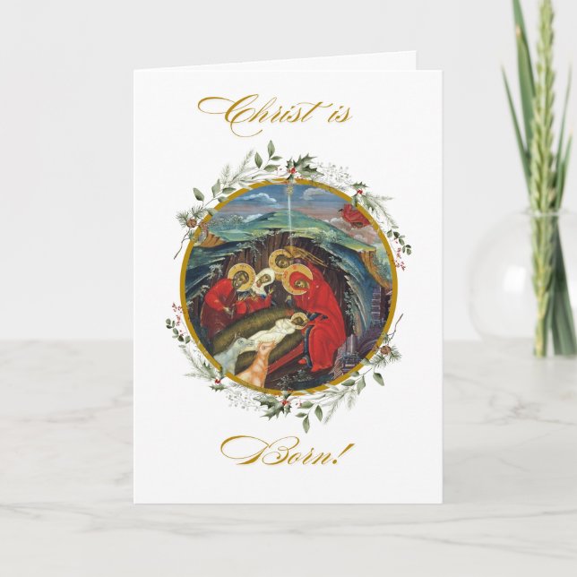 Cartão de Natividade Holly Wreath (Frente)