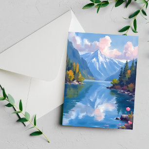 Cartão de natureza em aquarela das montanhas do la
