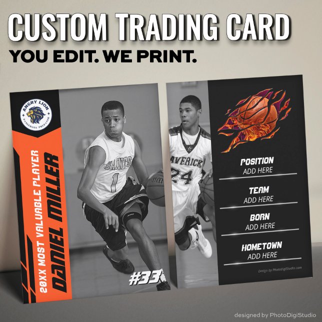 Cartão de Negociação de Basquete MVP — Cartão de B (Custom Basketball Trading Card, Orange MVP Card)