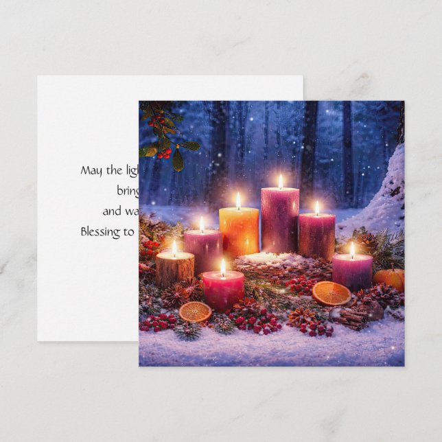Cartão de Neve de Velas e Lanterna do Solstício de (Frente/Verso)
