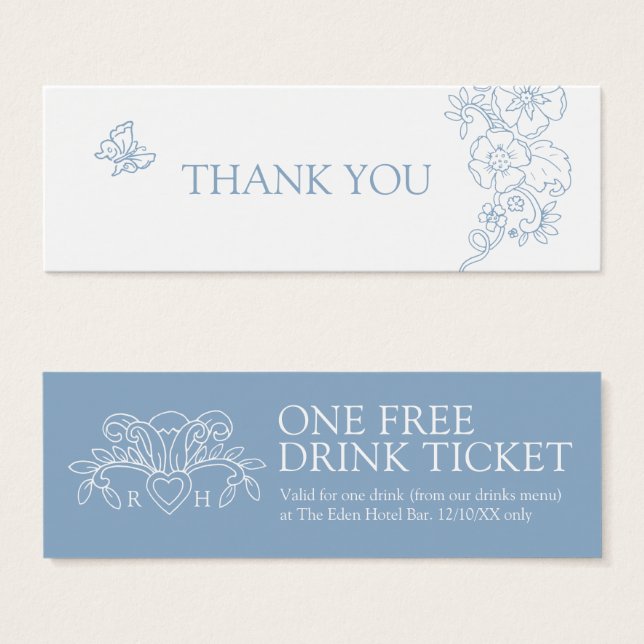 Cartão de noiva de bebida grátis fleur de lis blue (Frente & Verso)