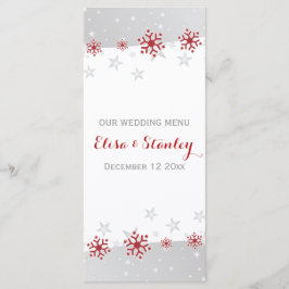 Cartão de noiva vermelho legante, flocos de neve f