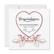 Cartão de Noivado com Arte Floral Vintage Coração 