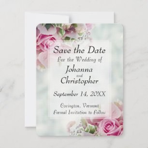 Cartão de Noivado com Rosas Pink Save the Date