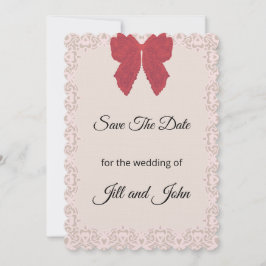 Cartão de Noivado Save The Date com Laço de Renda