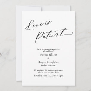 Cartão de Noivado Simples Adiado - O Amor é Pacien