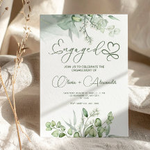Cartão de Noivado Verde Eucalipto, Casamento Único