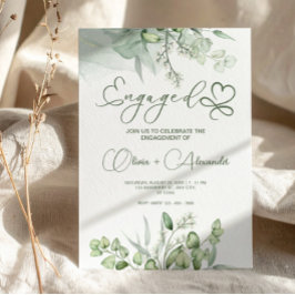 Cartão de Noivado Verde Eucalipto, Casamento Único