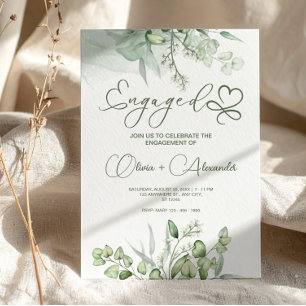 Cartão de Noivado Verde Eucalipto, Casamento Único