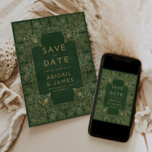 Cartão de Noivado Vintage Livro Verde Dourado