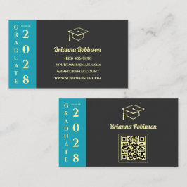 Cartão de Nome com Código QR de Formatura Turquesa