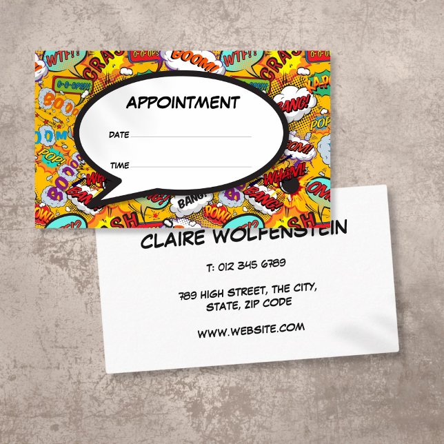 Cartão de Nome de Bolha de Fala de Quadrinhos Dive (Fun Comic Book Speech Bubble Appointment Card)
