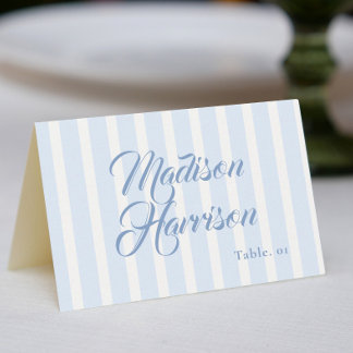 Cartão de Nome de Casamento Azul Listrado Retro DI
