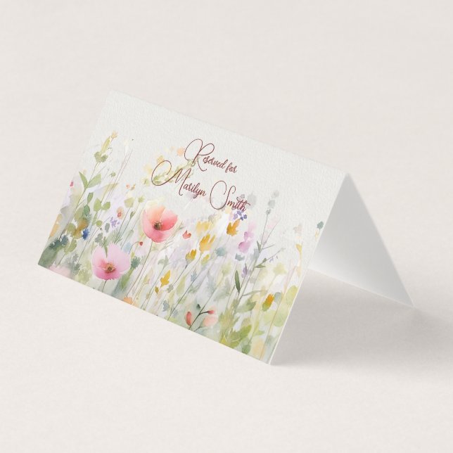 Cartão de Nome de Casamento com Borda de Flores Si (Frente)