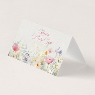 Cartão de Nome de Casamento com Borda de Flores Si