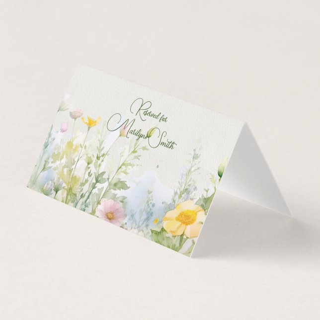 Cartão de Nome de Casamento com Borda de Flores Si (Frente)