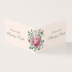 Cartão de Nome de Casamento com Peônias Rosa