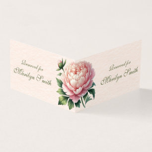 Cartão de Nome de Casamento com Peônias Rosa