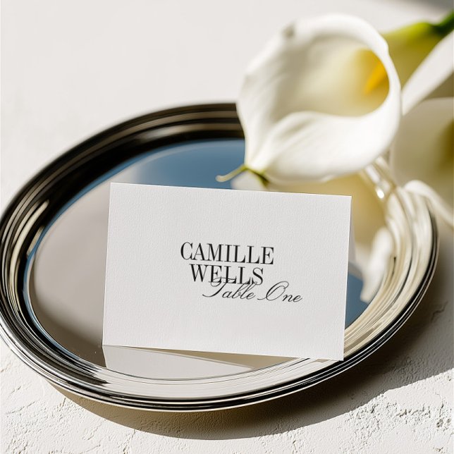 Cartão de Nome de Convidado de Casamento com Monog (Minimalist Monogram Wedding Place Card Guest Name)
